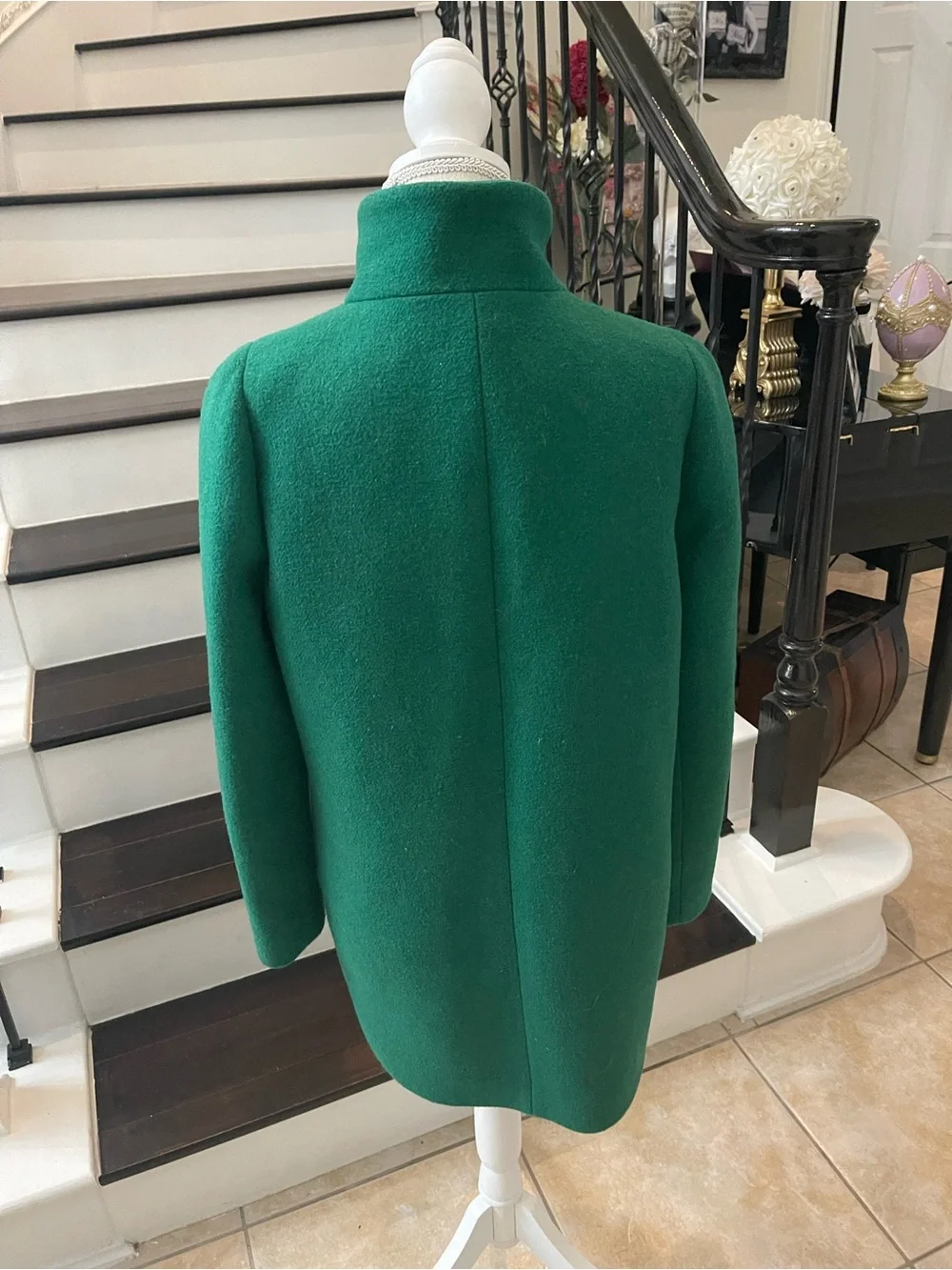 J. Crew Emerald Green Stand-Collar Wool Peacoat